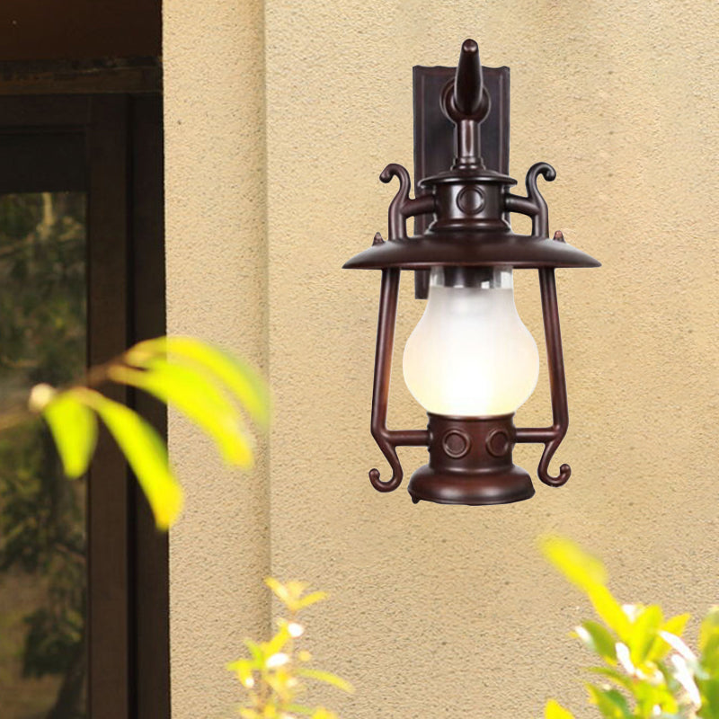 Modern Kerosene Wall Sconce Lamp With Frosted Glass - Factory Black Finish 1-Light Fixture