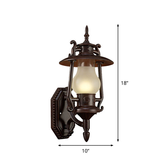 Frosted Glass Wall Lantern: 1-Head Corridor Mount Lamp In Black - Ideal For Warehouses