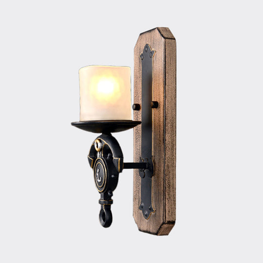 Industrial Black Cylinder Wall Hanging Light With Frosted Glass - 1/2-Light Dining Room Sconce