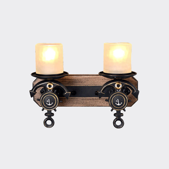 Industrial Black Cylinder Wall Hanging Light With Frosted Glass - 1/2-Light Dining Room Sconce