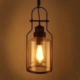 Clear Glass Hanging Pendant Light With Metal Frame - Stylish 1-Bulb Warehouse Style Ceiling Fixture
