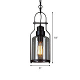 Clear Glass Hanging Pendant Light With Metal Frame - Stylish 1-Bulb Warehouse Style Ceiling Fixture
