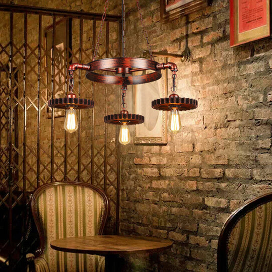 Vintage 3/7-Head Pendant Lighting | Antique Style Dark Rust Metal Chandelier for Restaurants