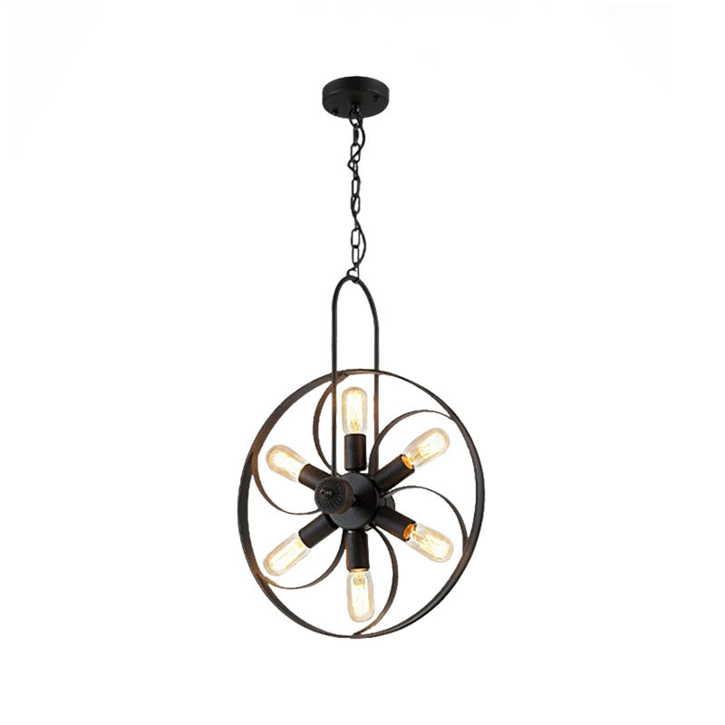Industrial Style Black Metal Chandelier Light: 6-Light Dining Room Pendant With Adjustable Chain