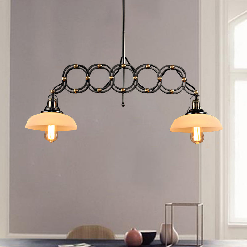 Industrial Opal Glass Pendant Light Kit - Adjustable Dome Design 2 Lights Brass Hanging Lamp For
