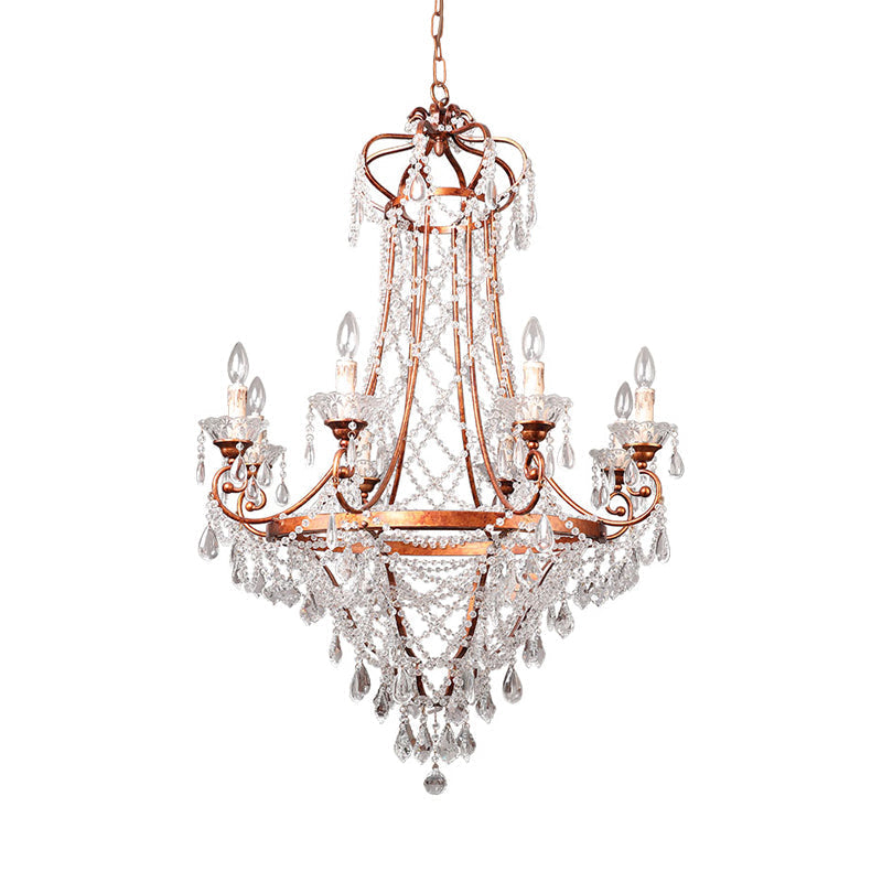 Countryside Crystal Chandelier - Rustic 8-Light Pendant Lighting With Crisscrossed Strands