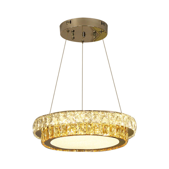 Modern Gold Crystal Embedded LED Chandelier - 2-Tier Round Design for Dining Room - Available in Multiple Sizes (16"/23.5"/31.5" Dia)