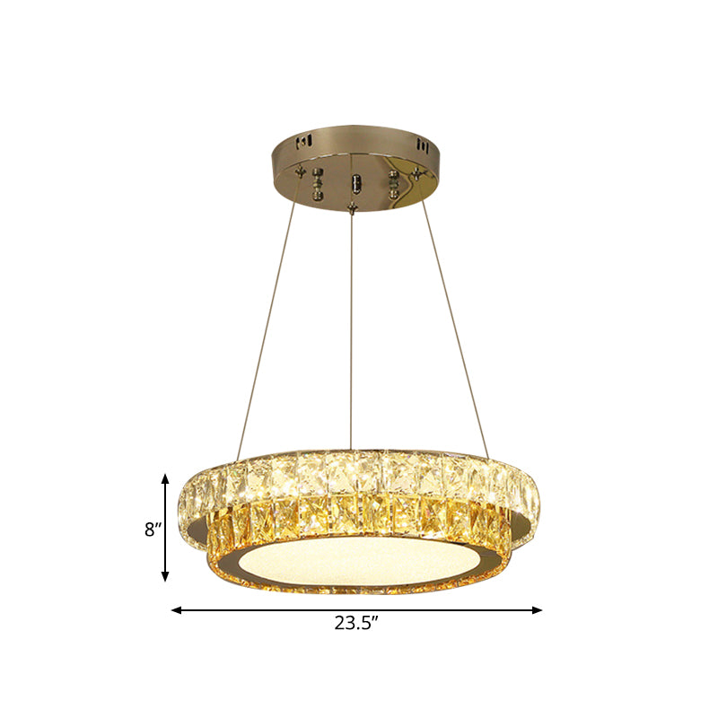 Modern Gold Crystal Embedded 2-Tier Round Led Chandelier - Dining Room Lighting Available In