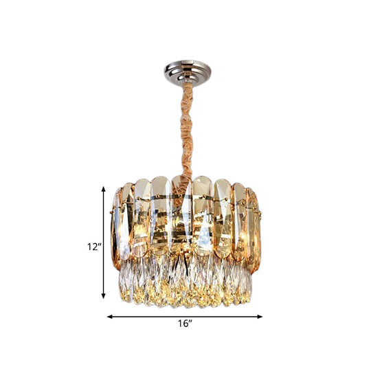Modern 2-Tier K9 Crystal Gold Chandelier With 6 Bulbs For Ceiling