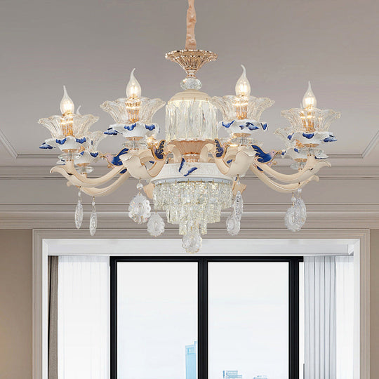 Modern Rose Gold Crystal Chandelier Pendant - 6/8 Lights Blooming Bedroom Suspension Lamp With