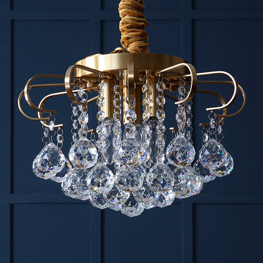 Traditional Floral Crystal Ball Pendant Chandelier in Gold - 3/5 Bulbs, 14"/18" Wide