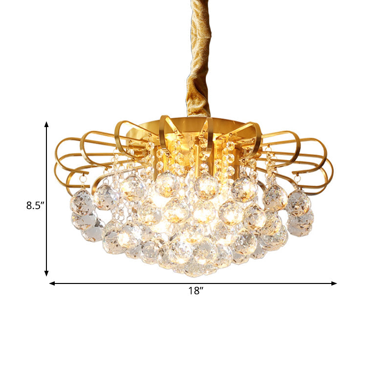 Traditional Floral Crystal Ball Pendant Chandelier in Gold - 3/5 Bulbs, 14"/18" Wide