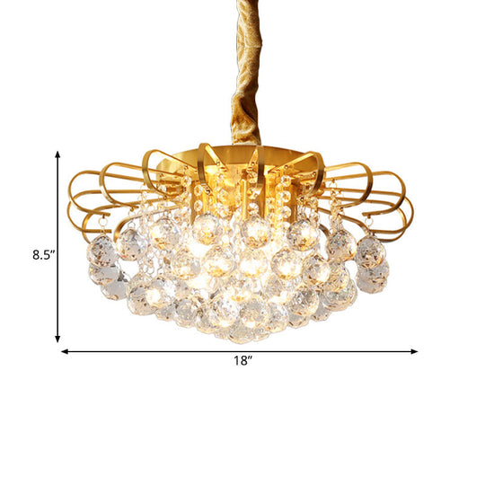 Traditional Floral Pendant Chandelier With Crystal Balls In Gold - 3/5 Bulb Option 14/18 Wide