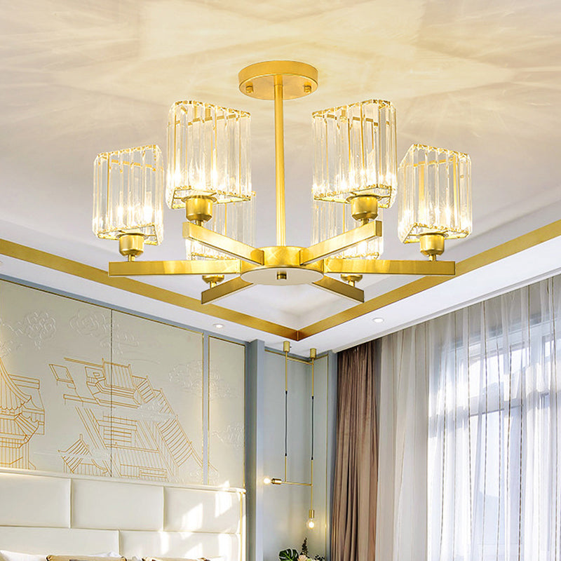 Elegant Gold Chandelier with Crystal Triangle Prisms - Perfect for Bedroom