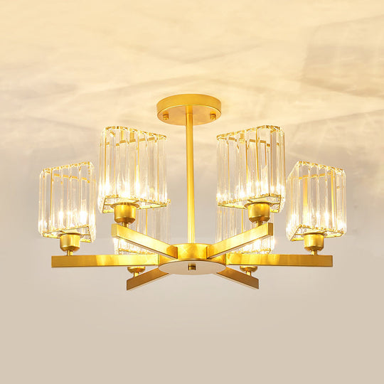 Elegant Gold Chandelier with Crystal Triangle Prisms - Perfect for Bedroom