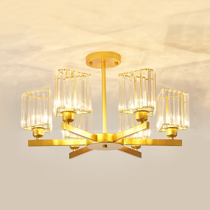 Gold Crystal Chandelier Pendant Light For Bedroom - 3/6 Head Triangle Prisms