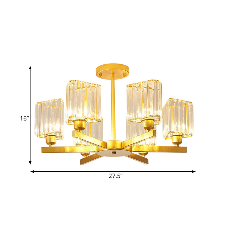 Gold Crystal Chandelier Pendant Light For Bedroom - 3/6 Head Triangle Prisms