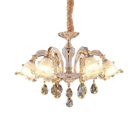 Ruffled Glass Chandelier: 2-Layer Antiqued Design 3/6 Lights Gold Finish