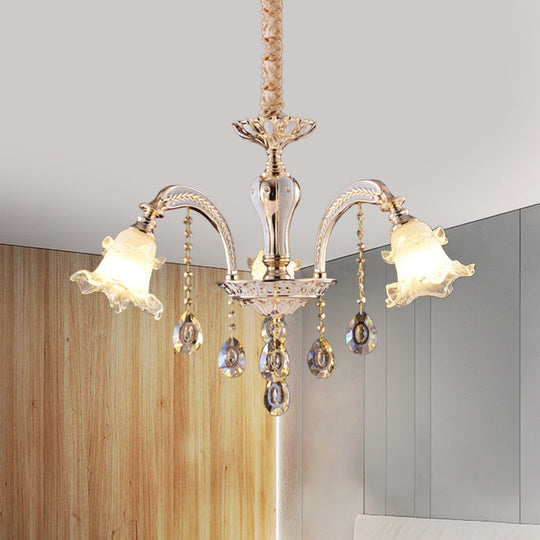 Ruffled Glass Chandelier: 2-Layer Antiqued Design 3/6 Lights Gold Finish