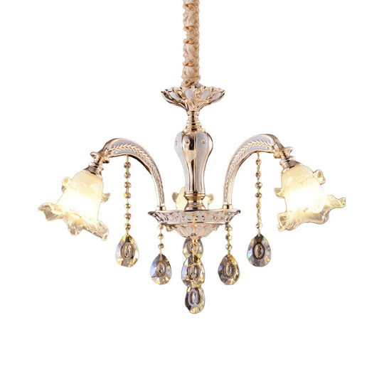 Ruffled Clear Glass Chandelier in Gold - 2-Layer, 3/6 Lights - Perfect for Dining Table