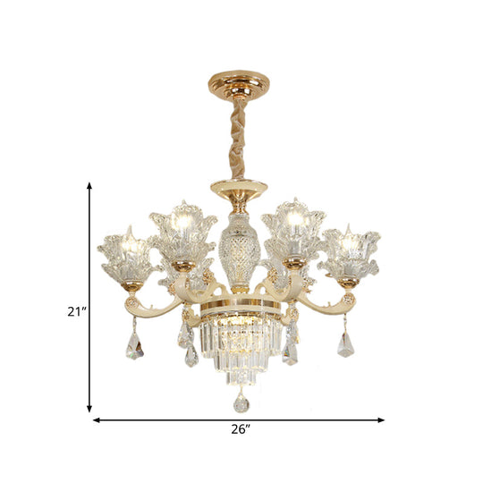 Modern Gold Blossom Chandelier With 6 Clear Glass Heads - Perfect For Living Room Ceilings