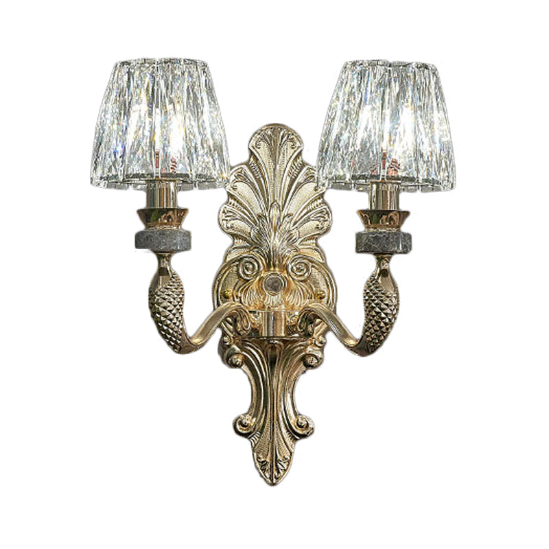 Gold K9 Crystal Cone Shade Wall Sconce Light - Antique Style Ideal For Dining Room Half-Bulb Lamp