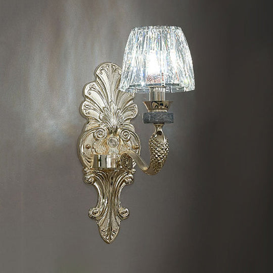 Gold K9 Crystal Cone Shade Wall Sconce Light - Antique Style Ideal For Dining Room Half-Bulb Lamp