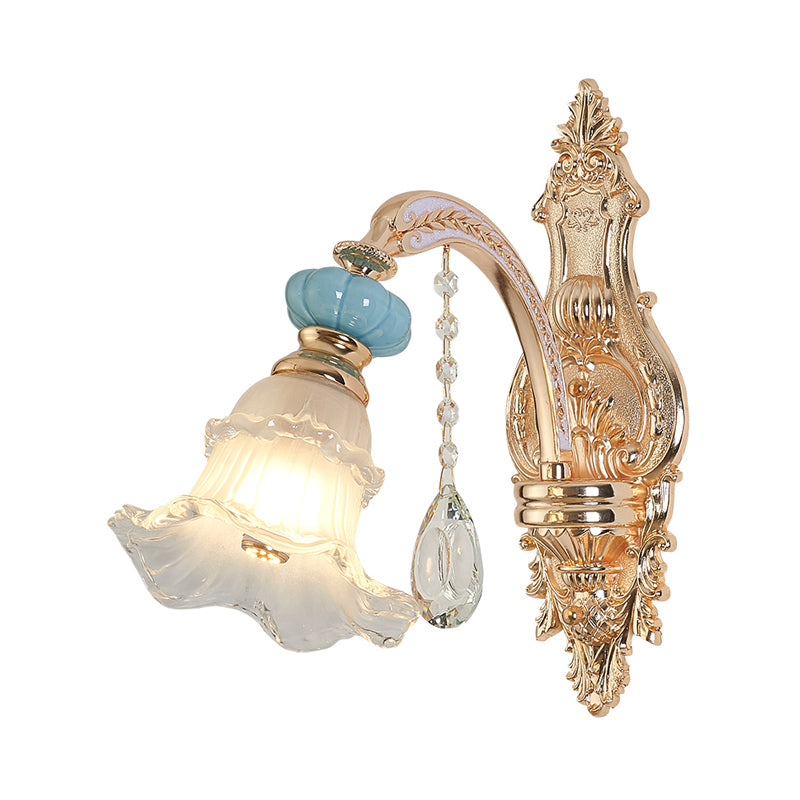 Retro Gold 1/2-Head Flower Wall Light With Opal Matte Glass - Mounted Fixture