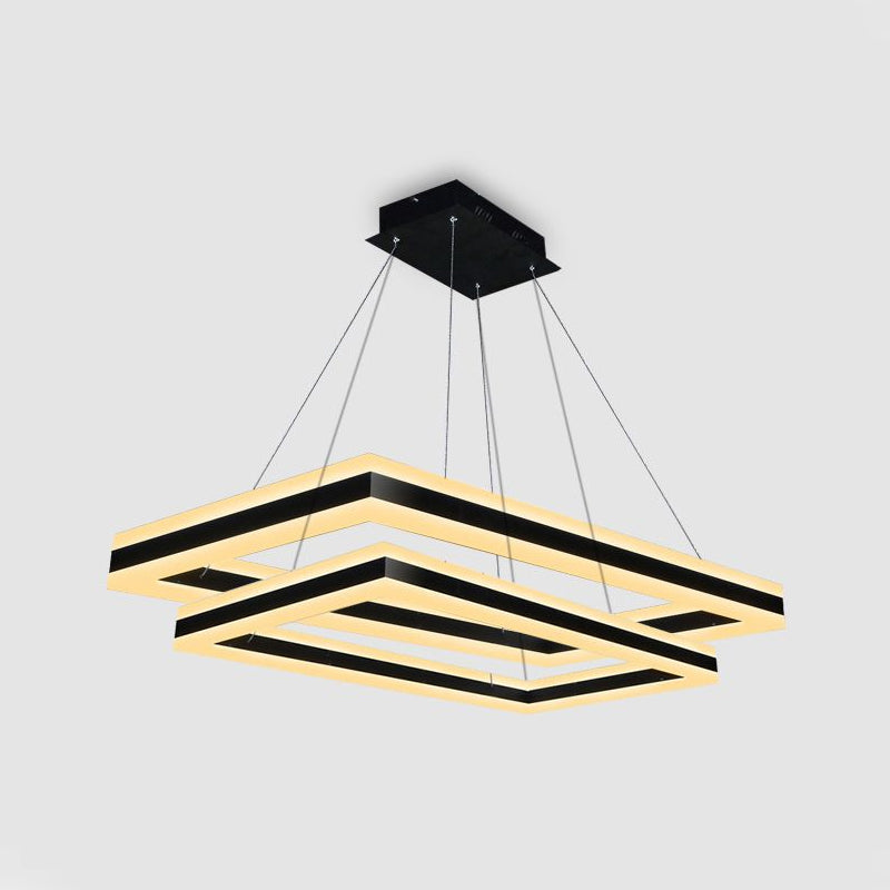 Modern Led Acrylic Rectangular Ceiling Light Chandelier Pendant In Black With Warm/White Option