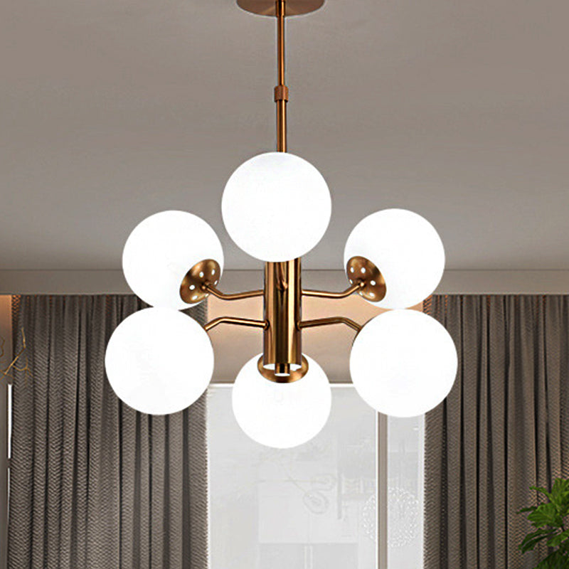 Modern Gold Ball Pendant Chandelier - Multiple Led Lights And Sputnik Design With White Glass