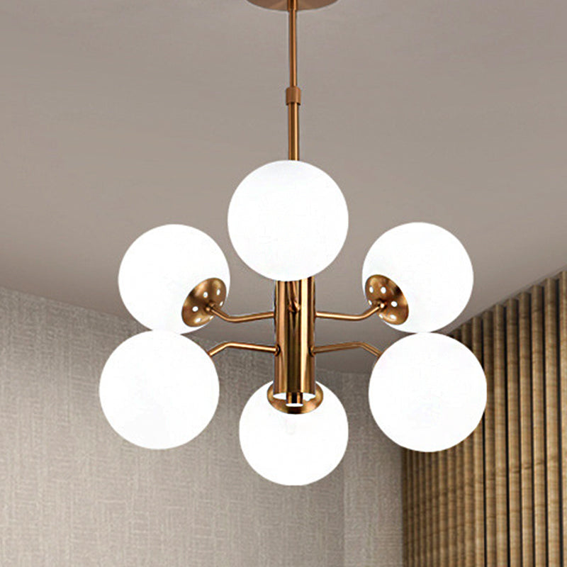 Modern Gold Ball Pendant Chandelier- White Glass LED Hanging Lamp with Sputnik Design
