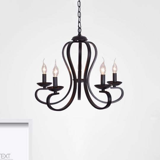 Flameless Candle Ceiling Lamp With Metallic Hanging Design - 3/5 Bulbs Black Ideal For Living Room