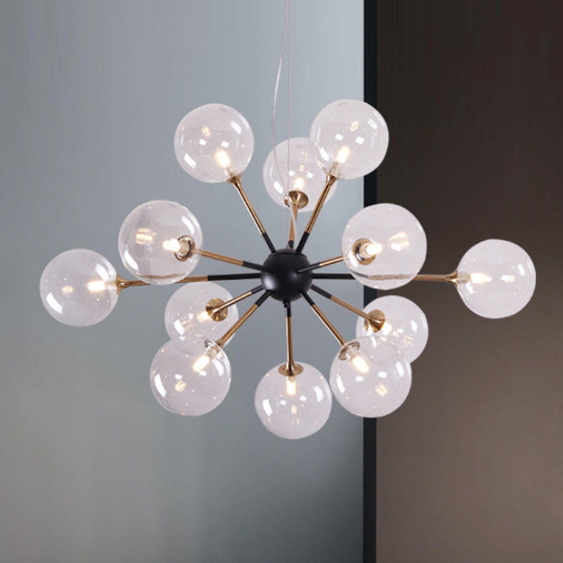 Modern 12-Light Clear Glass Sputnik Chandelier for Living Room - Simple Style