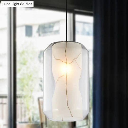 Sleek Glass Lantern Pendant Light With White Marble Shade - Modern Hanging Lamp Kit 8/10 Wide 1 Head