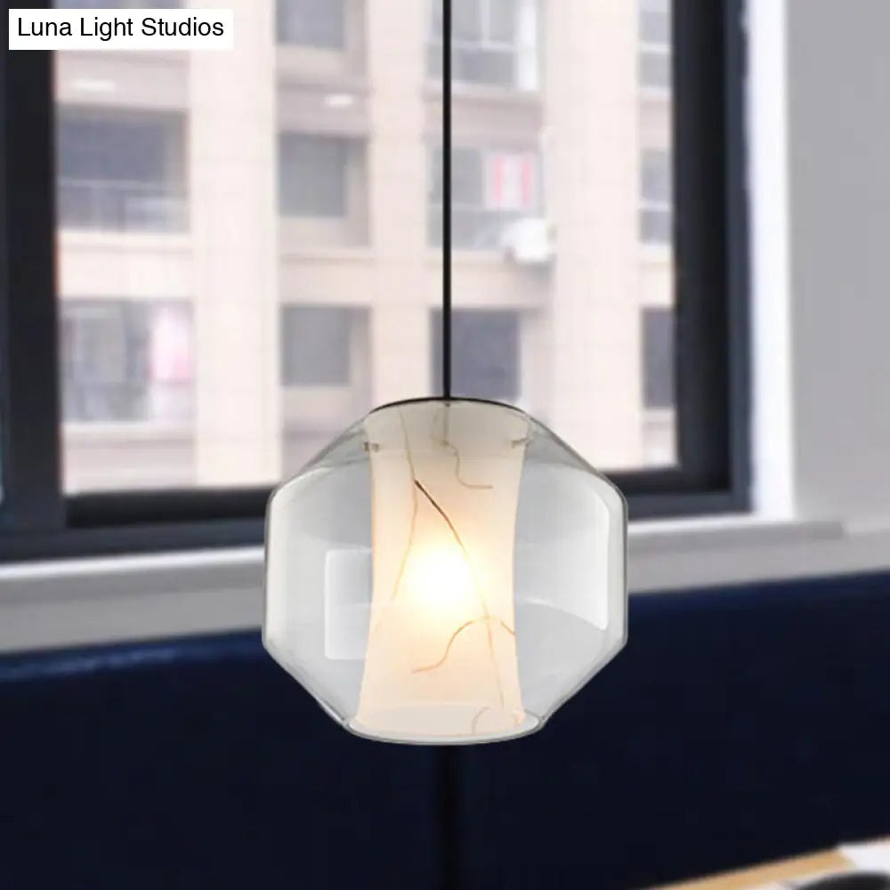 Sleek Glass Lantern Pendant Light With White Marble Shade - Modern Hanging Lamp Kit 8/10 Wide 1 Head