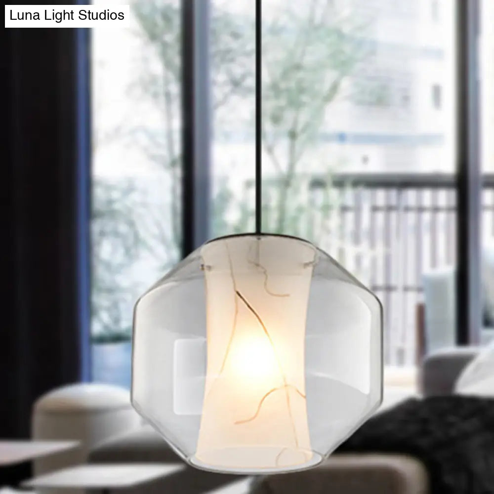 8’/10’ Clear Glass Lantern Pendant Light With White Marble Shade