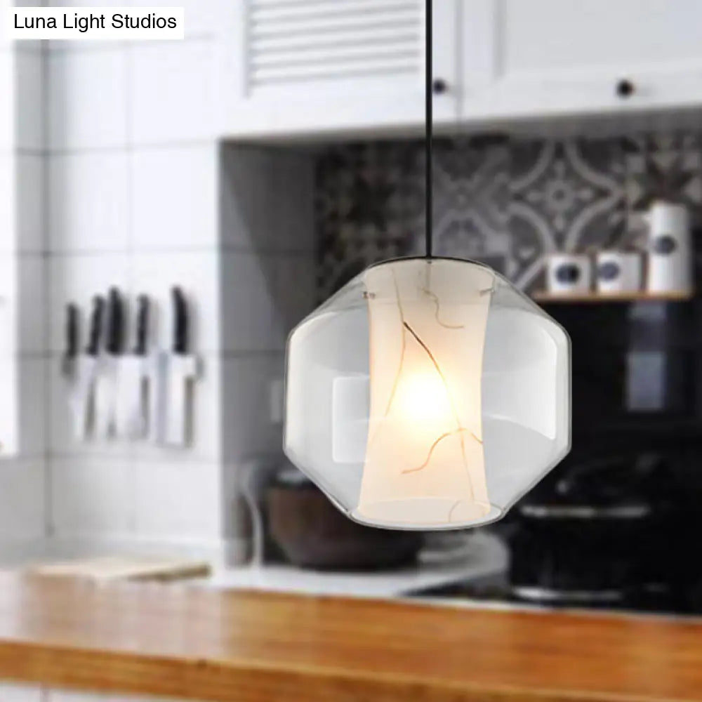 Sleek Glass Lantern Pendant Light With White Marble Shade - Modern Hanging Lamp Kit 8/10 Wide 1 Head