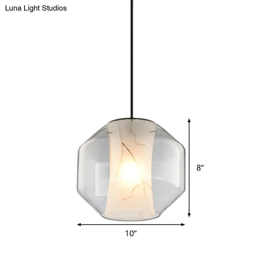 Sleek Glass Lantern Pendant Light With White Marble Shade - Modern Hanging Lamp Kit 8/10 Wide 1 Head