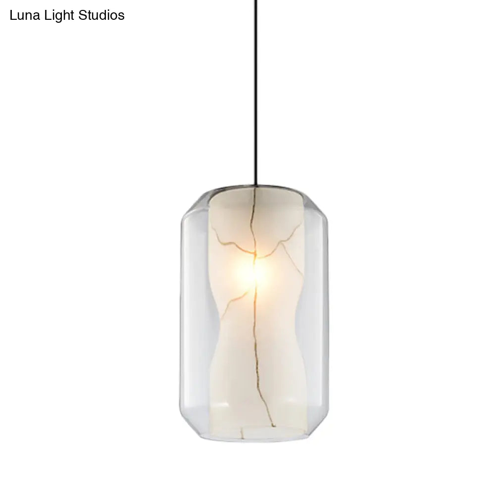 Sleek Glass Lantern Pendant Light With White Marble Shade - Modern Hanging Lamp Kit 8/10 Wide 1 Head