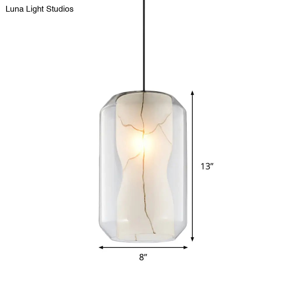 Sleek Glass Lantern Pendant Light With White Marble Shade - Modern Hanging Lamp Kit 8/10 Wide 1 Head