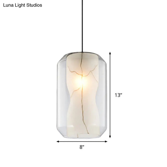 Sleek Glass Lantern Pendant Light With White Marble Shade - Modern Hanging Lamp Kit 8/10 Wide 1 Head