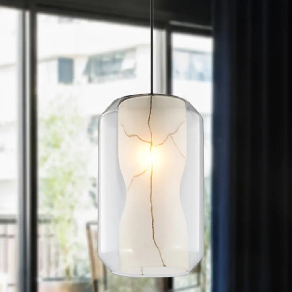 8’/10’ Clear Glass Lantern Pendant Light With White Marble Shade / 8’