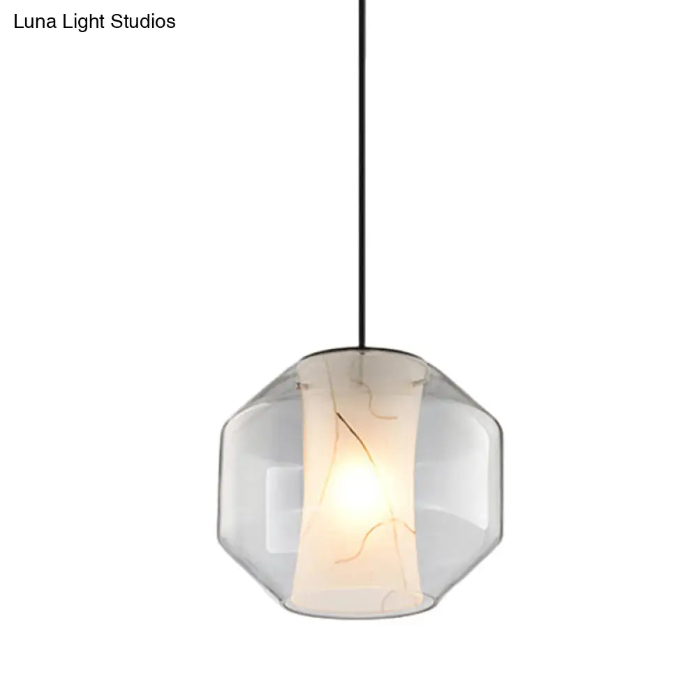 8’/10’ Clear Glass Lantern Pendant Light With White Marble Shade