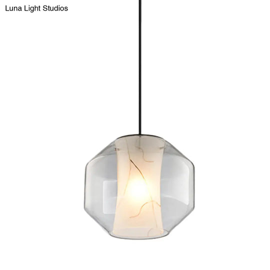 8’/10’ Clear Glass Lantern Pendant Light With White Marble Shade