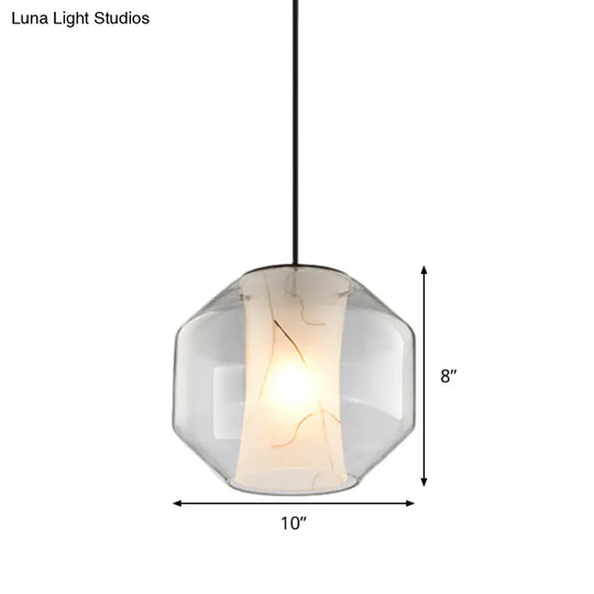 8’/10’ Clear Glass Lantern Pendant Light With White Marble Shade