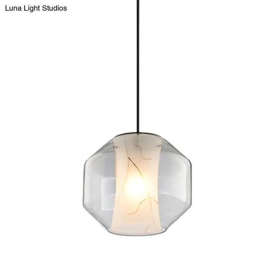 Sleek Glass Lantern Pendant Light With White Marble Shade - Modern Hanging Lamp Kit 8/10 Wide 1 Head