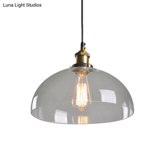 Clear Glass Warehouse Hanging Light Fixture - Single Bulb Ceiling Pendant In Brass (8/10 Dia) / 10