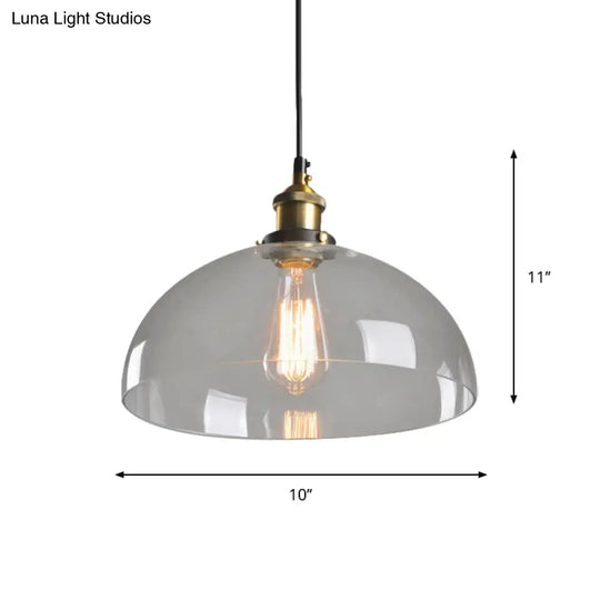 Clear Glass Warehouse Hanging Light Fixture - Single Bulb Ceiling Pendant In Brass (8/10 Dia)