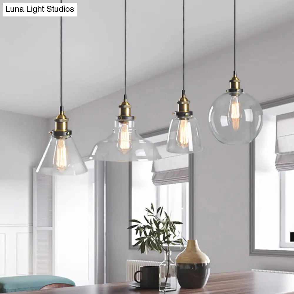 Clear Glass Warehouse Hanging Light Fixture - Single Bulb Ceiling Pendant In Brass (8/10 Dia)