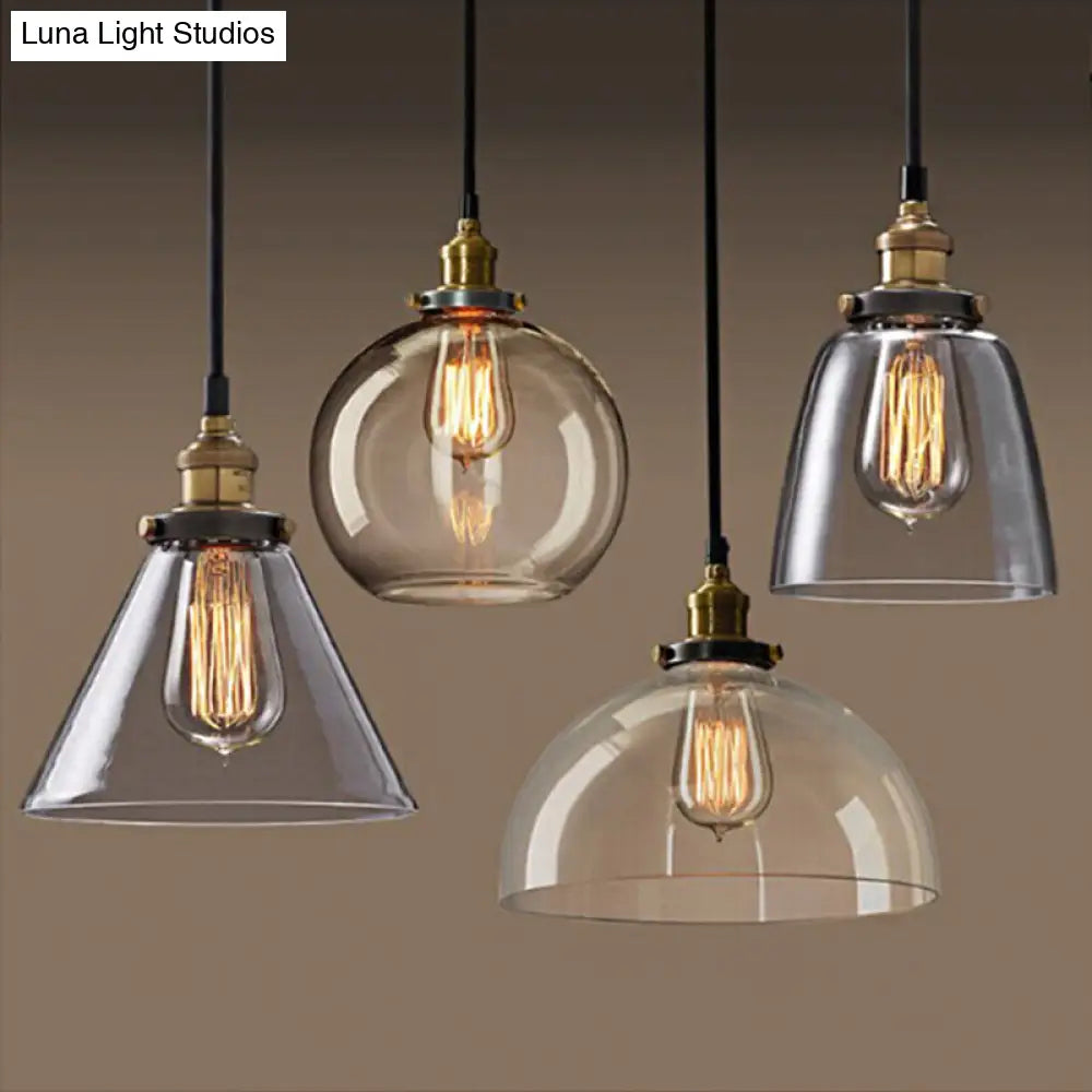 Clear Glass Warehouse Hanging Light Fixture - Single Bulb Ceiling Pendant In Brass (8/10 Dia) / 8